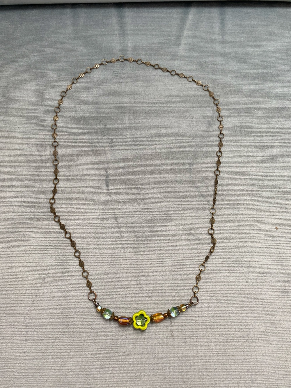 Vintage Minimalist Artisan Beaded Necklace Uranium Glass Pendant, Accent Beads